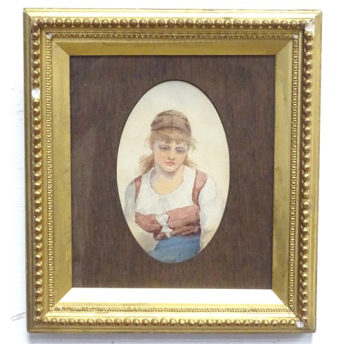 367 - A 19thC Continental watercolour portrait of a Dutch peasant girl. Approx. 5 1/4