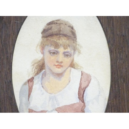 367 - A 19thC Continental watercolour portrait of a Dutch peasant girl. Approx. 5 1/4