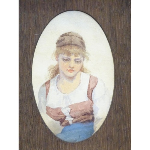 367 - A 19thC Continental watercolour portrait of a Dutch peasant girl. Approx. 5 1/4