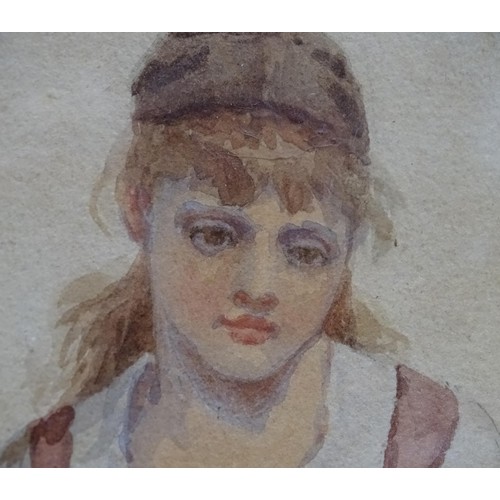 367 - A 19thC Continental watercolour portrait of a Dutch peasant girl. Approx. 5 1/4