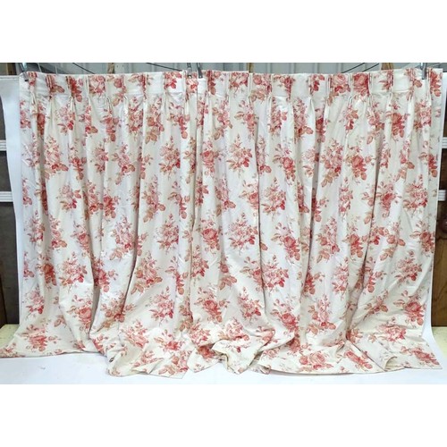 1088 - A pair of curtains decorated with rose motifs, each approx 82