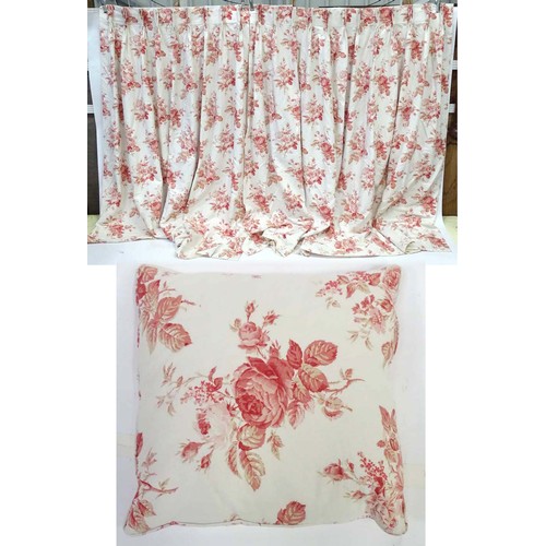 1088 - A pair of curtains decorated with rose motifs, each approx 82