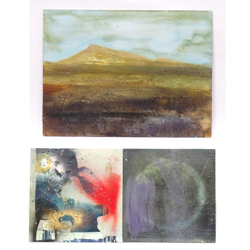 218 - Three 21stC mixed media works in the manner of Bryony Leatherbarrow, to include two abstract composi... 