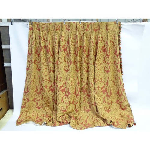 1091 - Three pairs of curtains decorated with textured acanthus motifs, together with two matching cushions... 