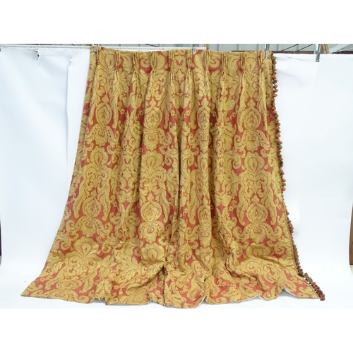 1091 - Three pairs of curtains decorated with textured acanthus motifs, together with two matching cushions... 