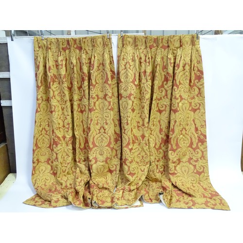 1091 - Three pairs of curtains decorated with textured acanthus motifs, together with two matching cushions... 