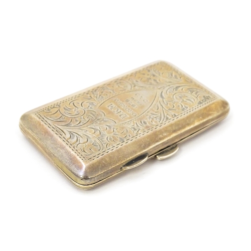 348 - A silver cigarette case with acanthus decoration and engraved 'D. K. M. Oronsay ...', opening to rev... 