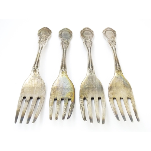 369 - Four silver forks hallmarked Birmingham 1898 / 1899, maker Elkington & Co. Ltd. Approx. 7