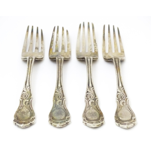 369 - Four silver forks hallmarked Birmingham 1898 / 1899, maker Elkington & Co. Ltd. Approx. 7