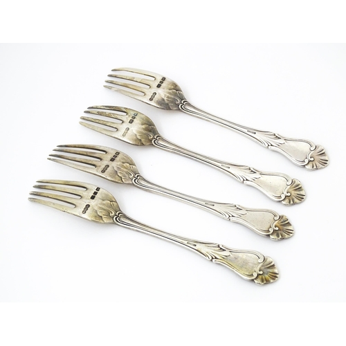 369 - Four silver forks hallmarked Birmingham 1898 / 1899, maker Elkington & Co. Ltd. Approx. 7