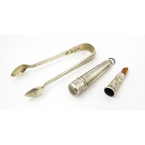 393 - Victorian silver sugar tongs hallmarked Birmingham 1899, maker Thomas Hayes. Together with a silver ... 