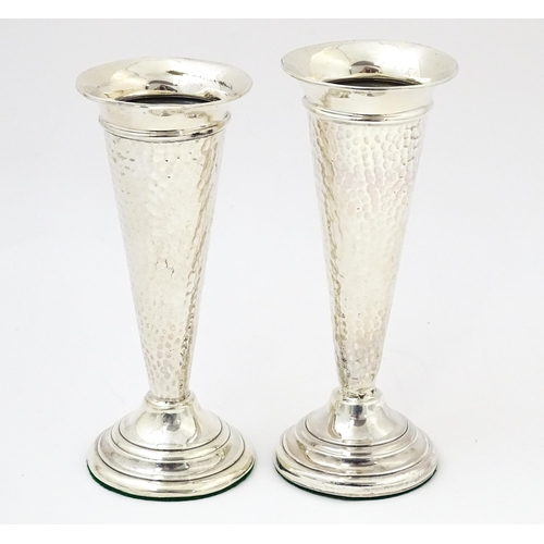 439 - Two silver bud vases with hammered decoration hallmarked Birmingham 1906, A & J Zimmerman Ltd. Large... 