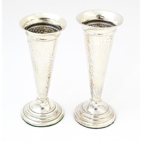 439 - Two silver bud vases with hammered decoration hallmarked Birmingham 1906, A & J Zimmerman Ltd. Large... 