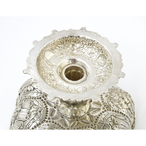 440 - A Victorian comport / tazza with embossed floral decoration, hallmarked London 1886, maker William C... 