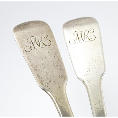 458 - A pair of silver Fiddle pattern sauce ladles, hallmarked London 1837, maker James Beebe. Approx. 7