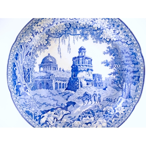 103 - A John Rogers blue and white plate in the Monopteros pattern. Impressed mark under. Approx. 9 3/4