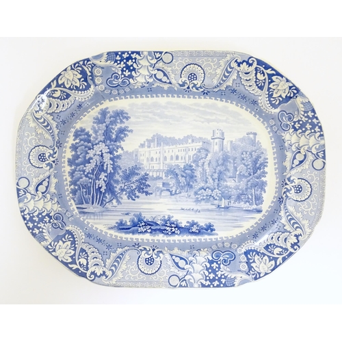 115 - An Elkins & Co. blue and white meat plate in the Warren Castle pattern, from the Irish Scenery serie... 