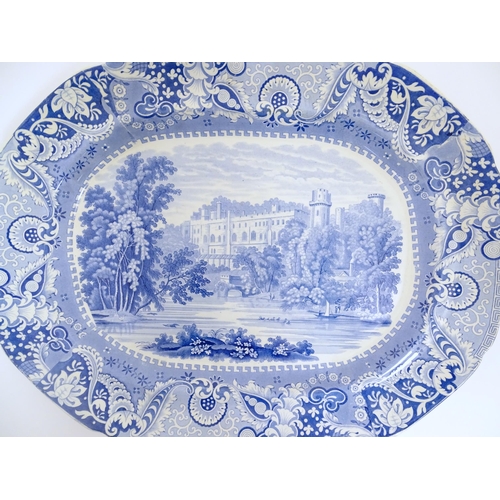 115 - An Elkins & Co. blue and white meat plate in the Warren Castle pattern, from the Irish Scenery serie... 