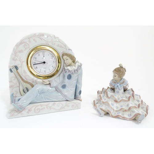 121 - A Lladro Pierrot clock no. 5778. Together with a Lladro figure A Time to Rest no. 5391. With boxes. ... 