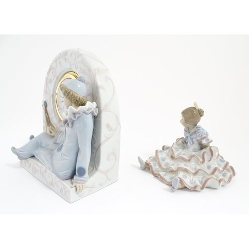 121 - A Lladro Pierrot clock no. 5778. Together with a Lladro figure A Time to Rest no. 5391. With boxes. ... 