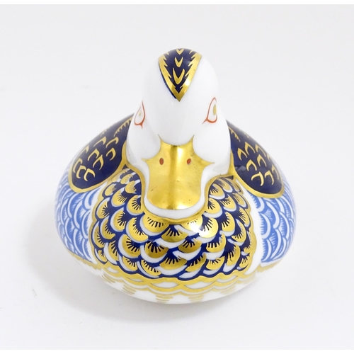 169 - A Royal Crown Derby paperweight modelled as a duck. With gold stopper. Approx. 2 1/2