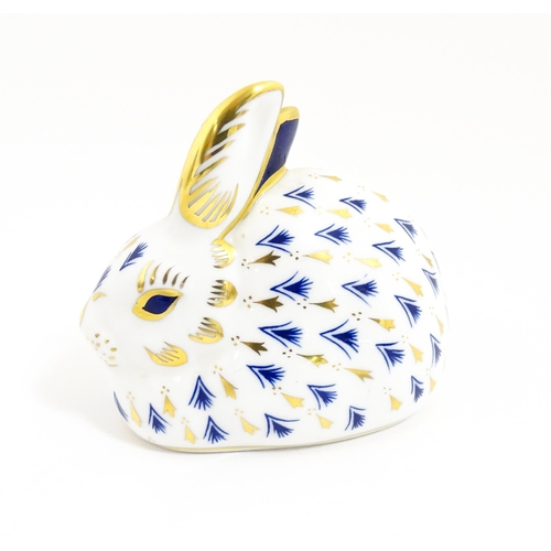 177 - A Royal Crown Derby paperweight modelled as a rabbit. With gold stopper. Approx. 2 3/4