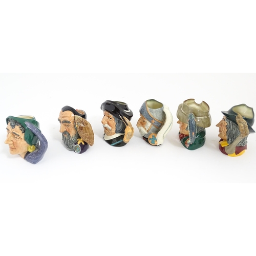 199 - Six Royal Doulton character jugs comprising Fortune Teller, Merlin, Sancho Panca, Don Quixote, The P... 