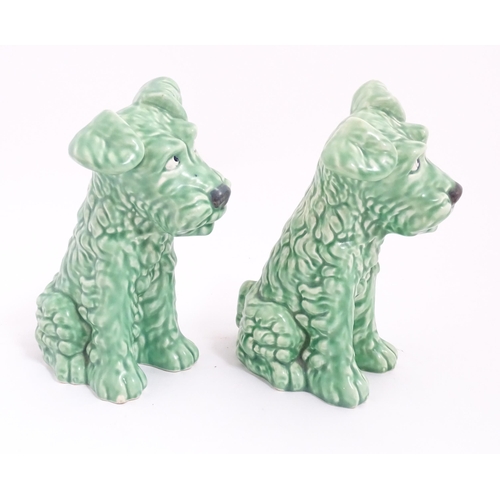 218 - Two Sylvac pottery models of terrier dogs with a green glaze, model no. 1379. Both marked under. App... 