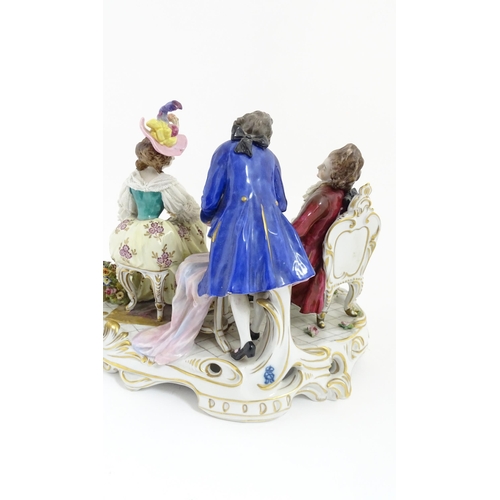 226 - A Thuringian porcelain Royal Court figure group modelled as a lady trying on shoes, with an attendan... 