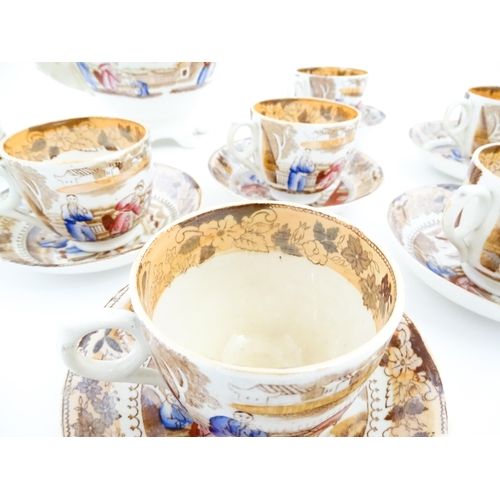 257 - A quantity of tea wares with chinoiserie decoration to include teapot, cups, saucers and plates. Tog... 