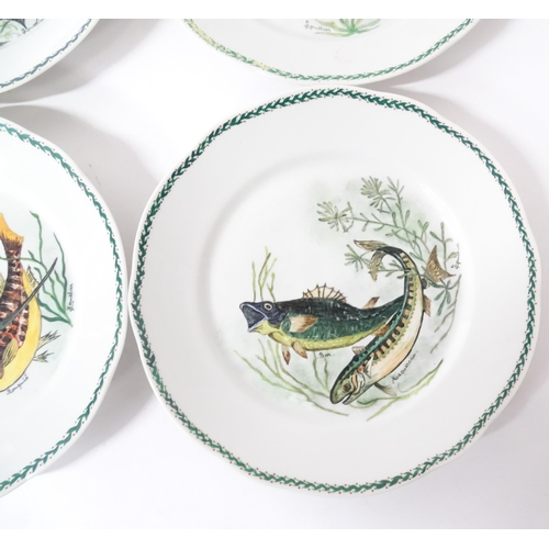 261 - Six French plates with hand painted fish decoration to include Sea Bream, Gurnard, Pike, Swordfish, ... 