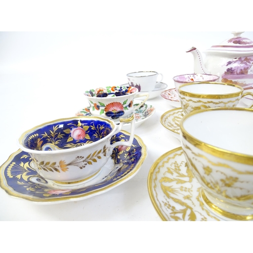 262 - A quantity of assorted 19thC and later tea wares to include an ironstone cup and saucer, Continental... 