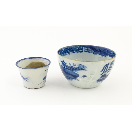 46 - A blue and white bowl decorated with Chinese landscape with pagoda style buildings. Together with a ... 