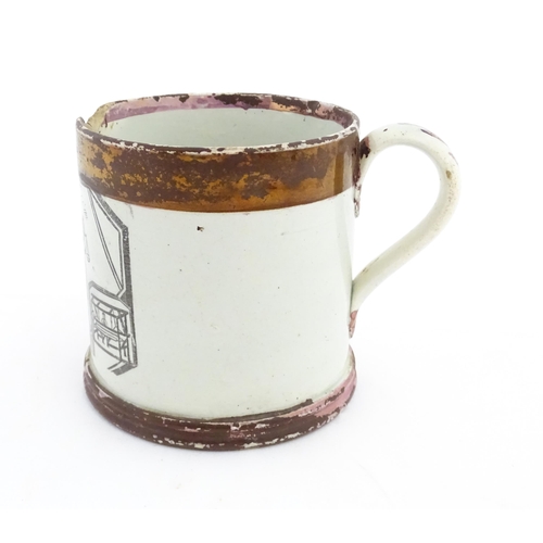 77 - A Victorian Weavers' Union mug with the motto Labour is the Source of Wealth, and lustre detail. App... 