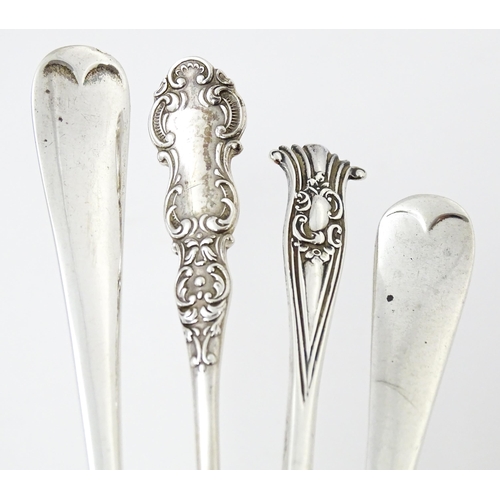 572 - Four assorted silver forks to include three pickle forks, hallmarks to include Birmingham 1901, Shef... 