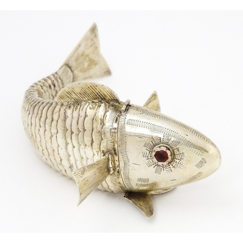 576 - A Continental .830 silver novelty spice box formed as an articulated fish. Stamped 830, probably Sca... 