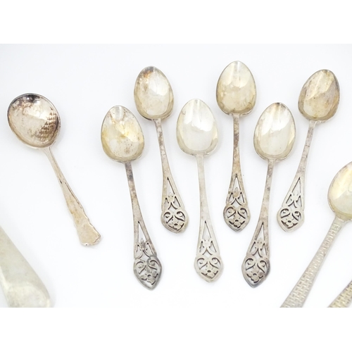 621 - Assorted silver and silver plate spoons to include a silver tablespoon hallmarked Sheffield 1932, ma... 