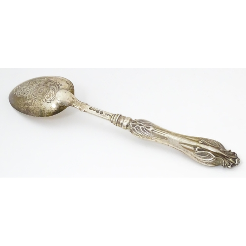 625 - A Victorian silver spoon with engraved decoration, hallmarked Birmingham 1853, maker George Unite. A... 