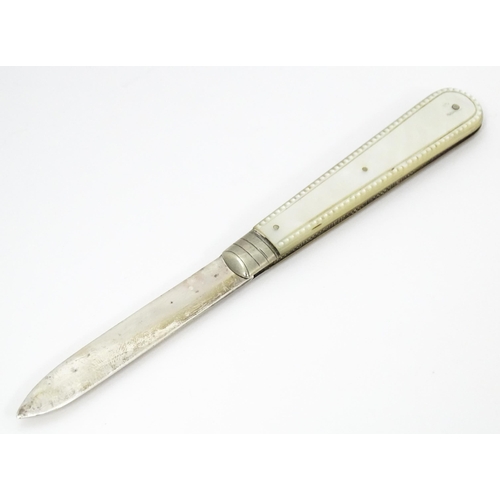 636 - A silver folding fruit knife with mother of pearl handle hallmarked Sheffield 1908, maker John Yeoma... 