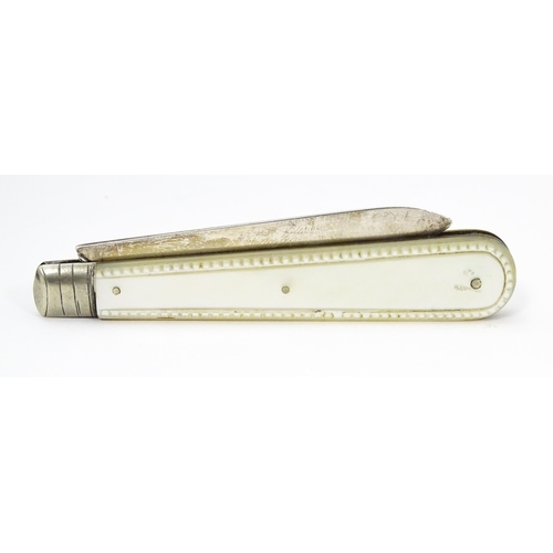 636 - A silver folding fruit knife with mother of pearl handle hallmarked Sheffield 1908, maker John Yeoma... 