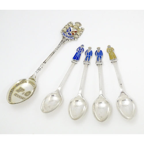 637 - Assorted silver souvenir spoons to include a P & O Iberia Peninsula & Oriental Steam Navigation Comp... 