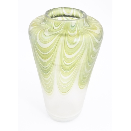 275 - An art glass vase of tapering form with iridescent detail by Sanders & Wallace. Signed and dated 198... 