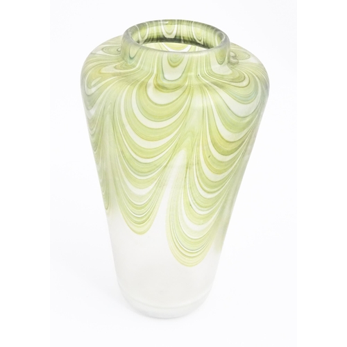 275 - An art glass vase of tapering form with iridescent detail by Sanders & Wallace. Signed and dated 198... 