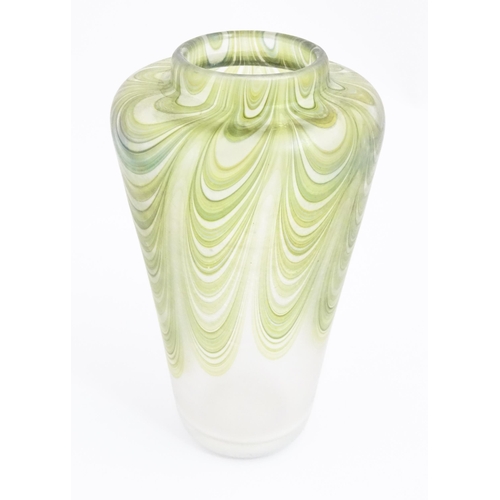 275 - An art glass vase of tapering form with iridescent detail by Sanders & Wallace. Signed and dated 198... 