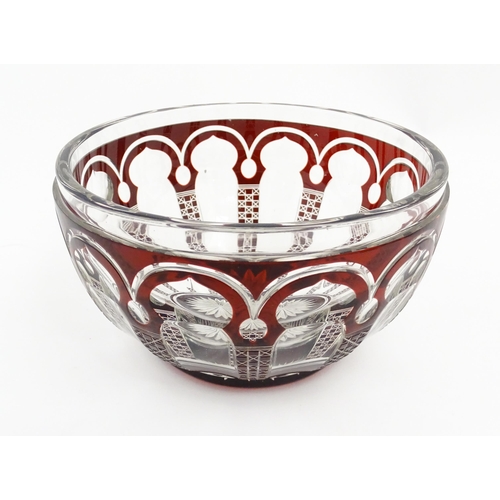 283 - Assorted glassware to include bohemian cut glass bowls with ruby coloured detail, a glass plate with... 