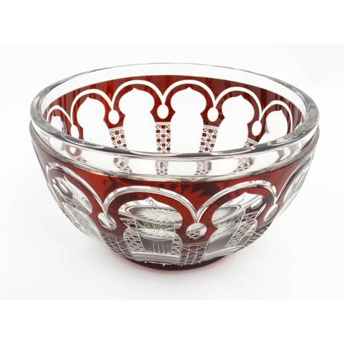 283 - Assorted glassware to include bohemian cut glass bowls with ruby coloured detail, a glass plate with... 