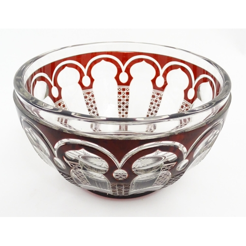 283 - Assorted glassware to include bohemian cut glass bowls with ruby coloured detail, a glass plate with... 