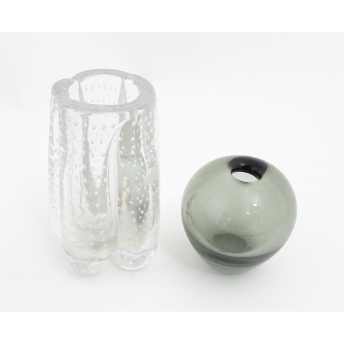 287 - A Whitefriars clear glass controlled bubble vase  together with a Holmegaard smoky glass Rondo vase ... 