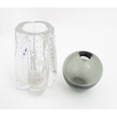 287 - A Whitefriars clear glass controlled bubble vase  together with a Holmegaard smoky glass Rondo vase ... 