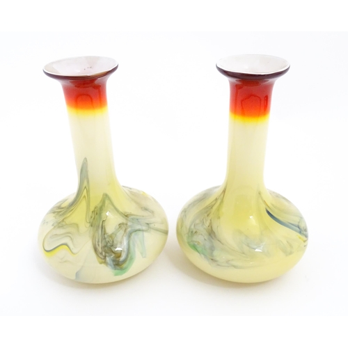 313 - A pair of mid century Art glass vases in the manner of Dalian Snowflake glass. Approx 7 1/2